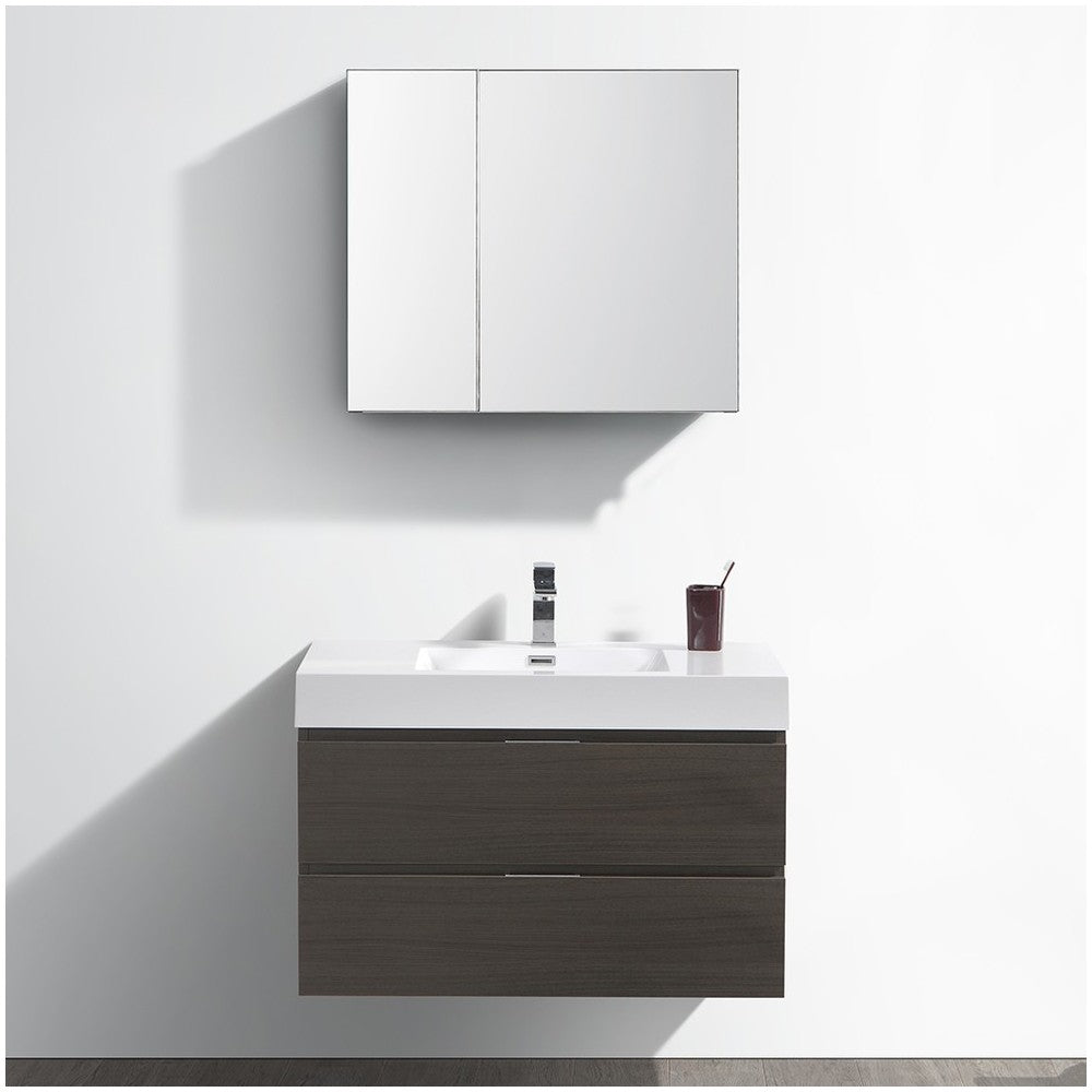 Valencia 36" Gray Oak Wall Hung Modern Bathroom Vanity w/ Medicine Cabinet