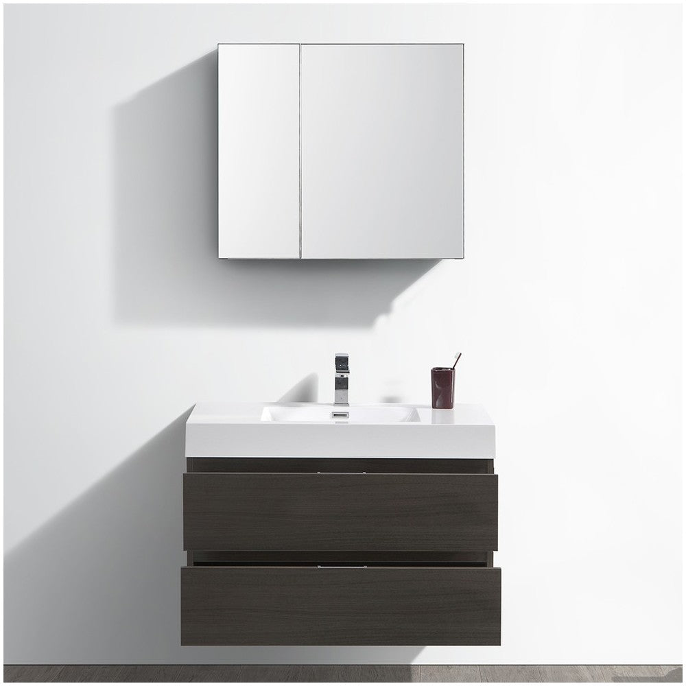 Valencia 36" Gray Oak Wall Hung Modern Bathroom Vanity w/ Medicine Cabinet