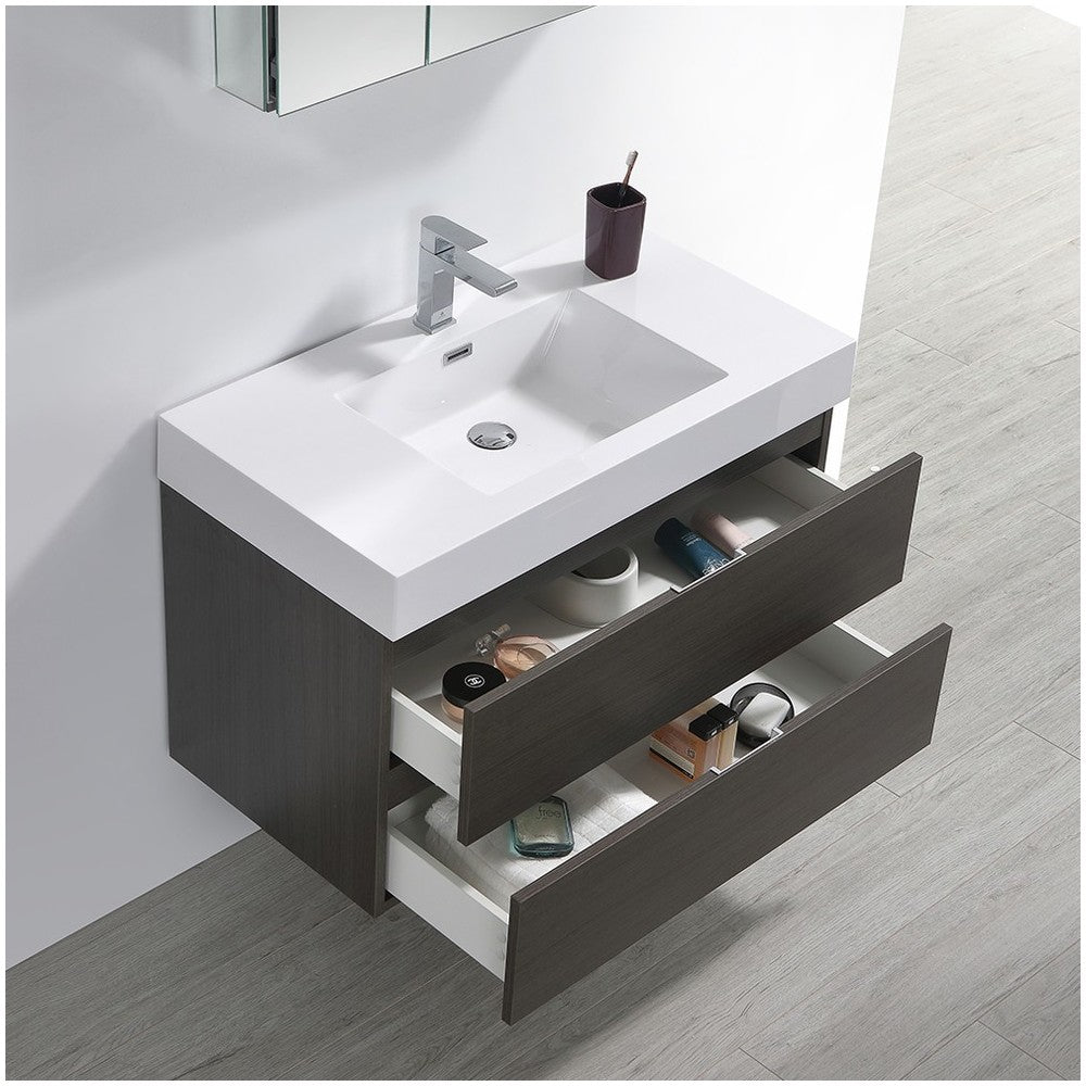 Valencia 36" Gray Oak Wall Hung Modern Bathroom Vanity w/ Medicine Cabinet