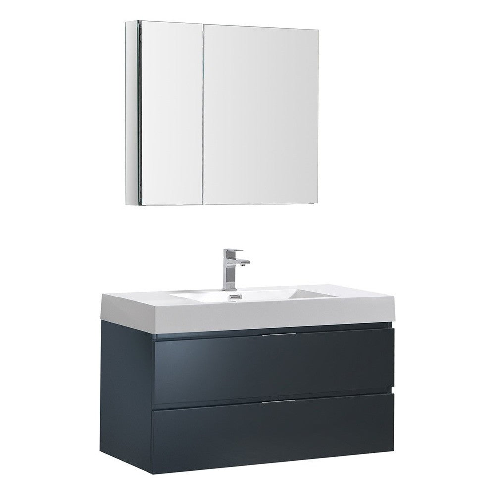 Valencia 40 Dark Slate Gray Wall Hung Modern Bathroom Vanity w/ Medicine Cabinet