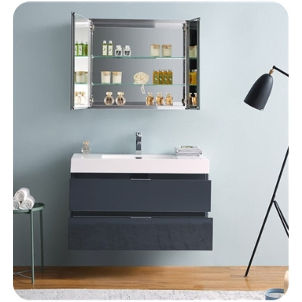 Valencia 40 Dark Slate Gray Wall Hung Modern Bathroom Vanity w/ Medicine Cabinet