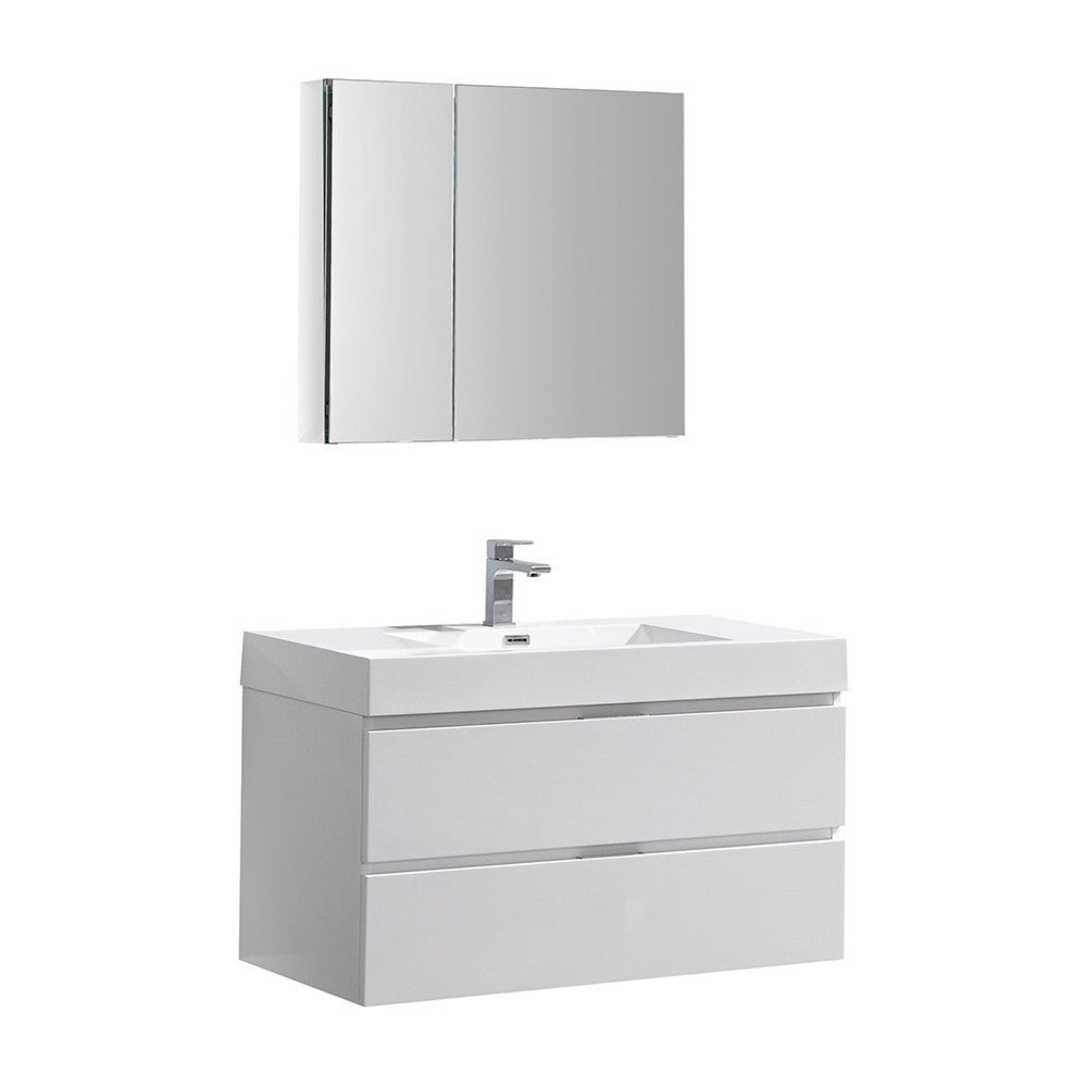 Valencia 40" Glossy White Wall Hung Modern Bathroom Vanity w/ Medicine Cabinet