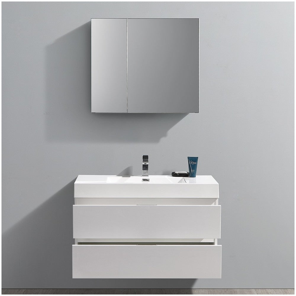 Valencia 40" Glossy White Wall Hung Modern Bathroom Vanity w/ Medicine Cabinet