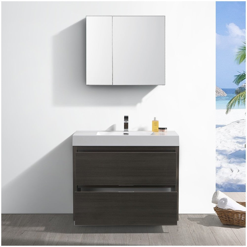 Valencia 40" Gray Oak Free Standing Modern Bathroom Vanity w/ Medicine Cabinet