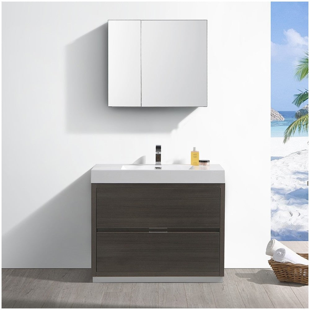 Valencia 40" Gray Oak Free Standing Modern Bathroom Vanity w/ Medicine Cabinet