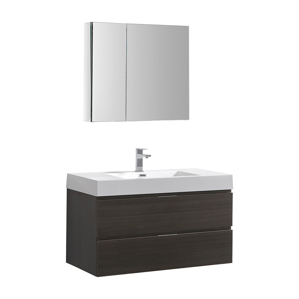 Valencia 40" Gray Oak Wall Hung Modern Bathroom Vanity w/ Medicine Cabinet