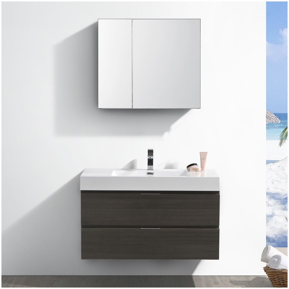 Valencia 40" Gray Oak Wall Hung Modern Bathroom Vanity w/ Medicine Cabinet