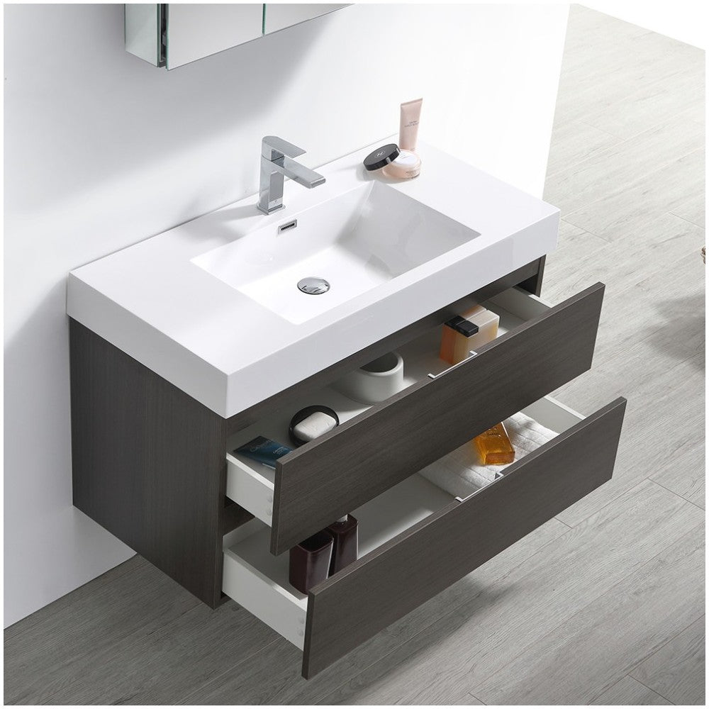 Valencia 40" Gray Oak Wall Hung Modern Bathroom Vanity w/ Medicine Cabinet