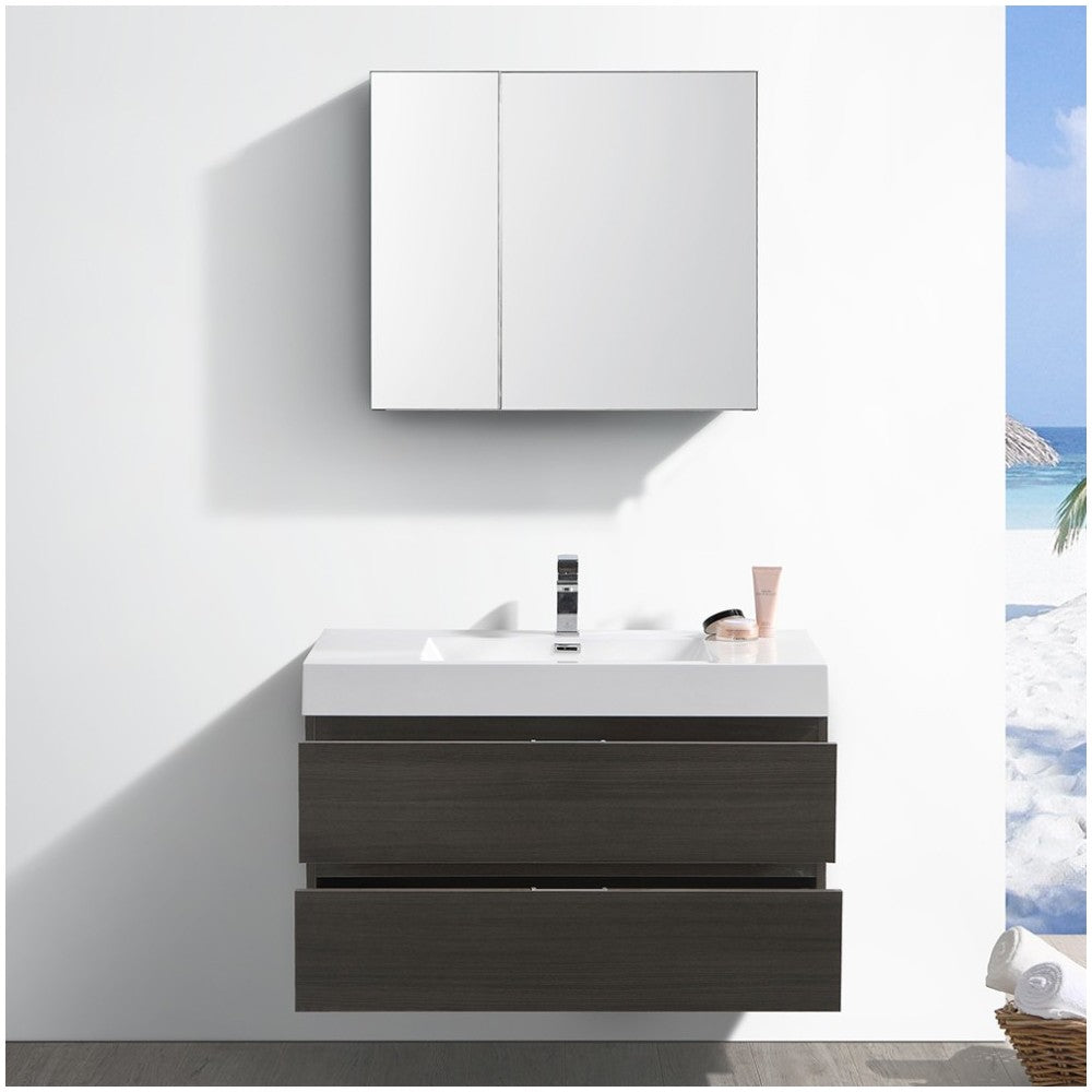 Valencia 40" Gray Oak Wall Hung Modern Bathroom Vanity w/ Medicine Cabinet