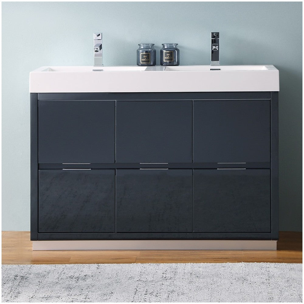 Valencia 48" Dark Slate Gray Free Standing Double Sink Modern Bathroom Vanity