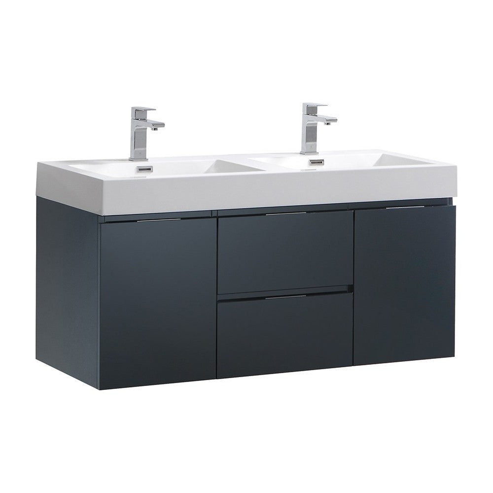 Valencia 48" Dark Slate Gray Wall Hung Double Sink Modern Bathroom Vanity