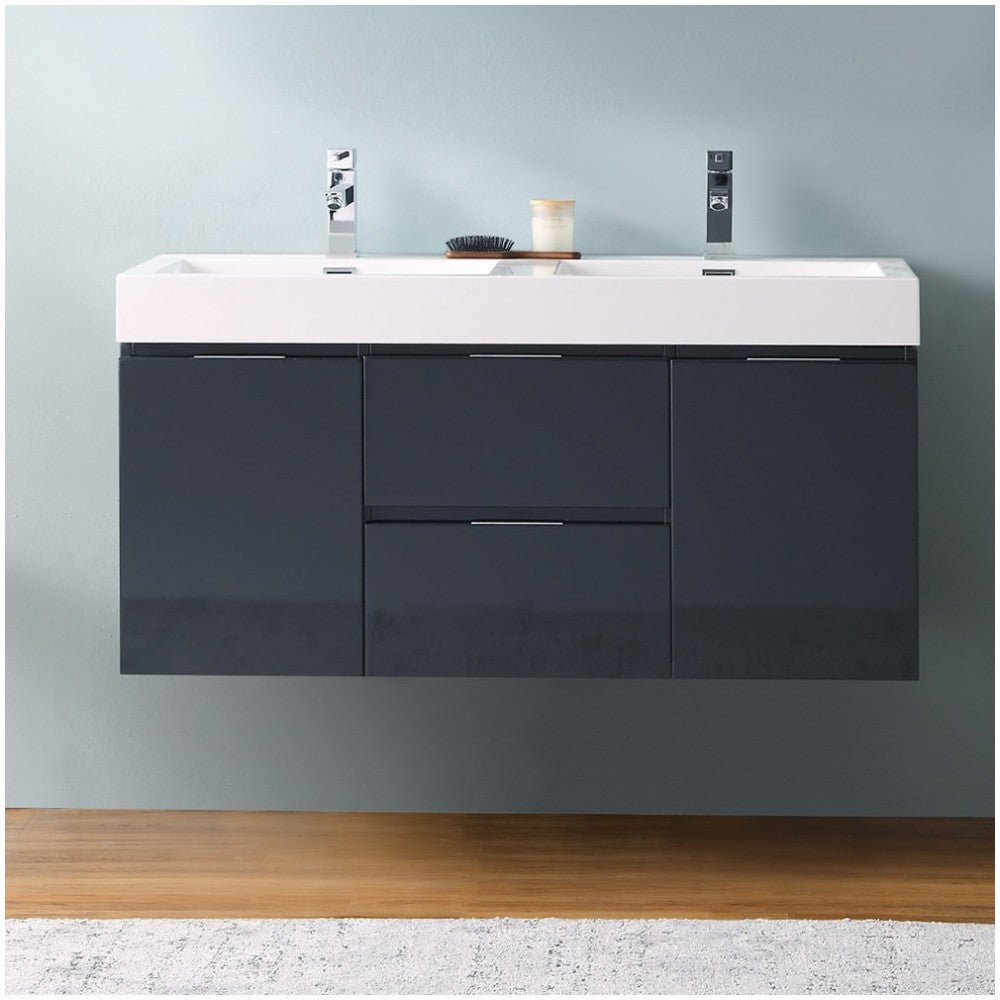 Valencia 48" Dark Slate Gray Wall Hung Double Sink Modern Bathroom Vanity