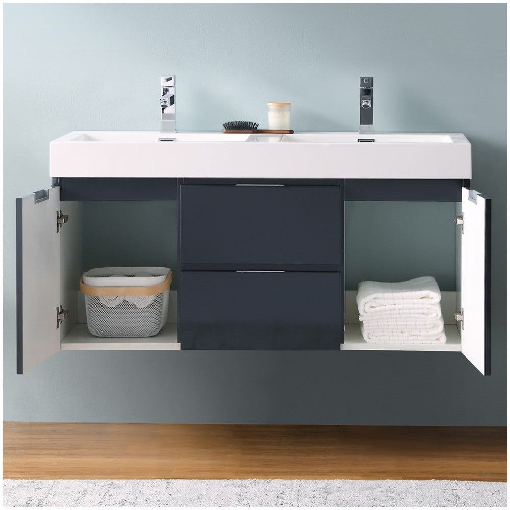 Valencia 48" Dark Slate Gray Wall Hung Double Sink Modern Bathroom Vanity