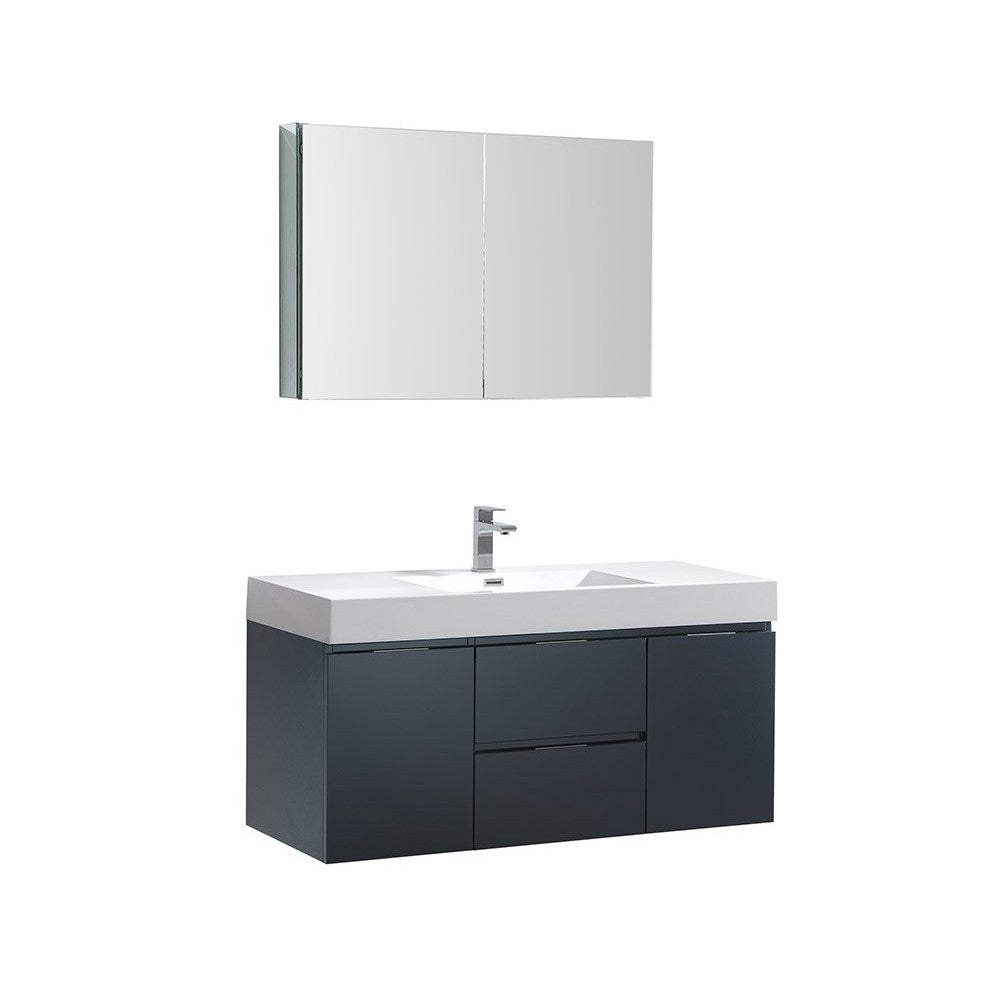 Valencia 48 Dark Slate Gray Wall Hung Modern Bathroom Vanity w/ Medicine Cabinet