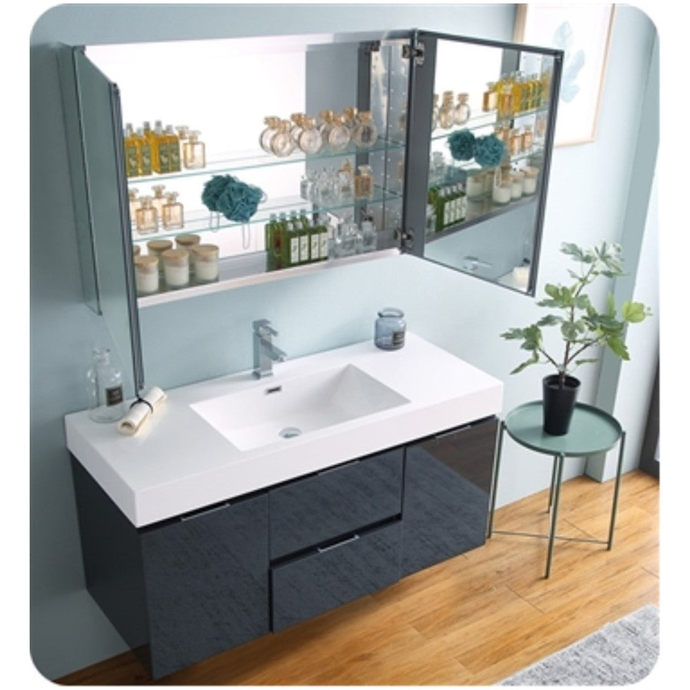 Valencia 48 Dark Slate Gray Wall Hung Modern Bathroom Vanity w/ Medicine Cabinet