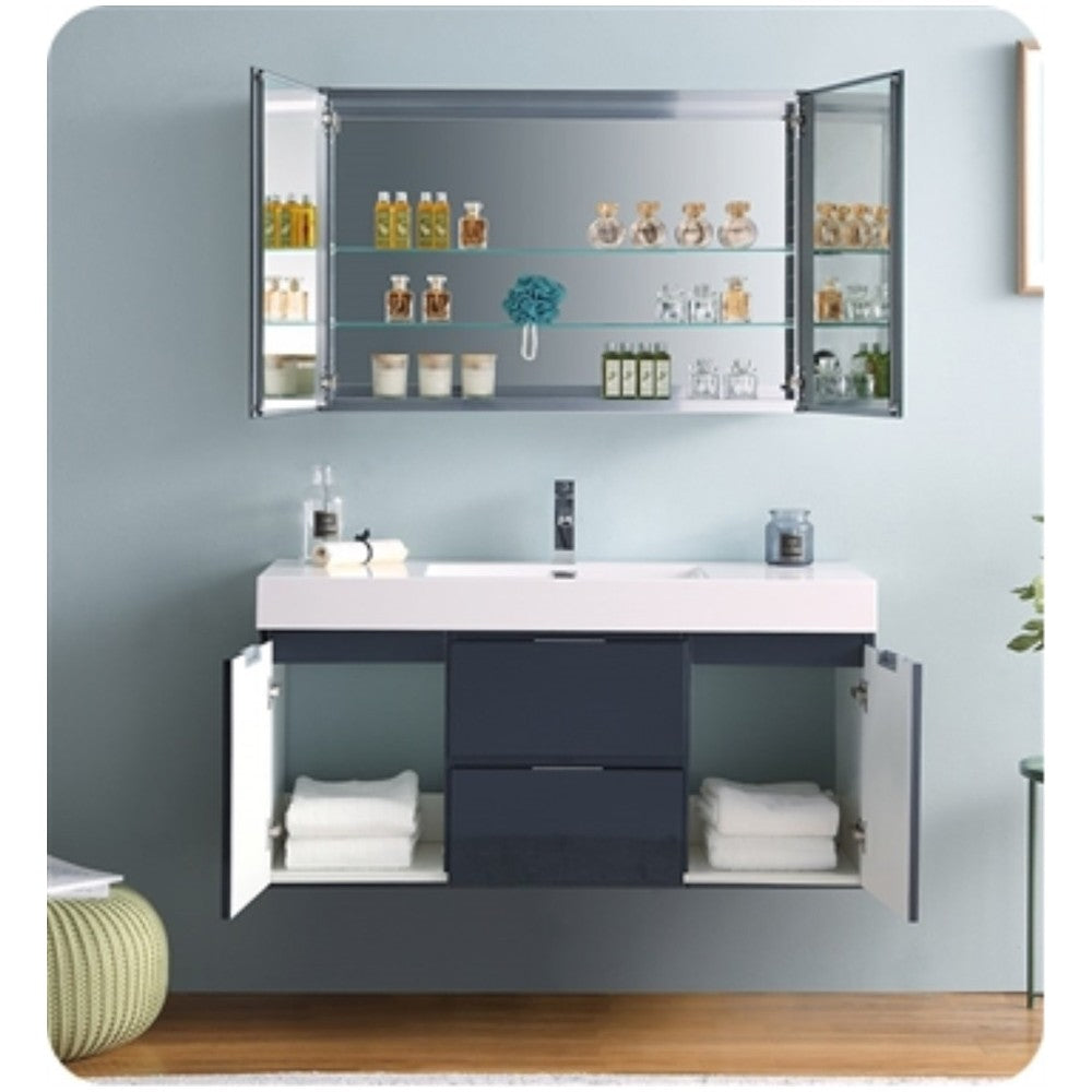 Valencia 48 Dark Slate Gray Wall Hung Modern Bathroom Vanity w/ Medicine Cabinet