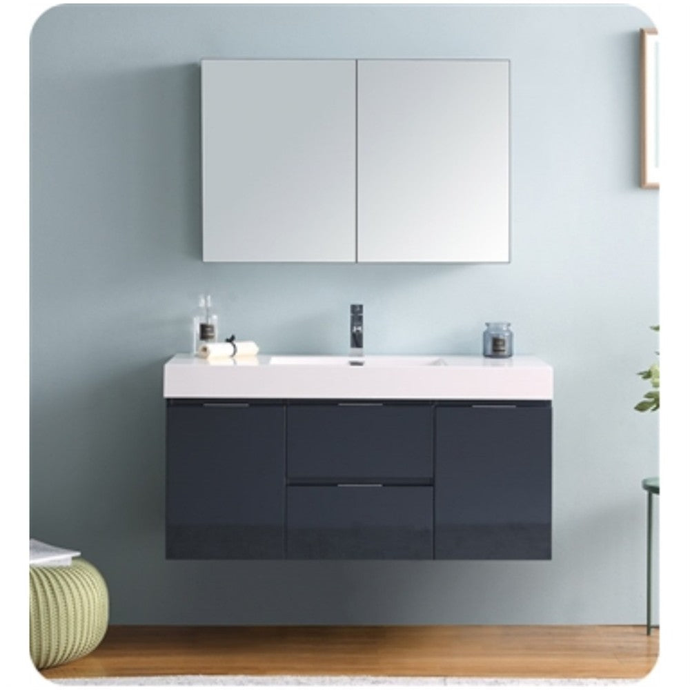 Valencia 48 Dark Slate Gray Wall Hung Modern Bathroom Vanity w/ Medicine Cabinet