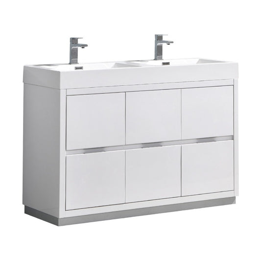 Valencia 48" Glossy White Free Standing Double Sink Modern Bathroom Vanity
