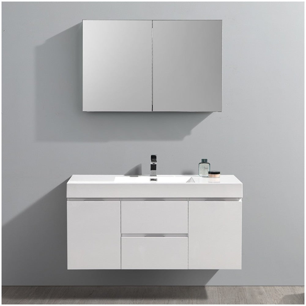 Valencia 48" Glossy White Wall Hung Modern Bathroom Vanity w/ Medicine Cabinet