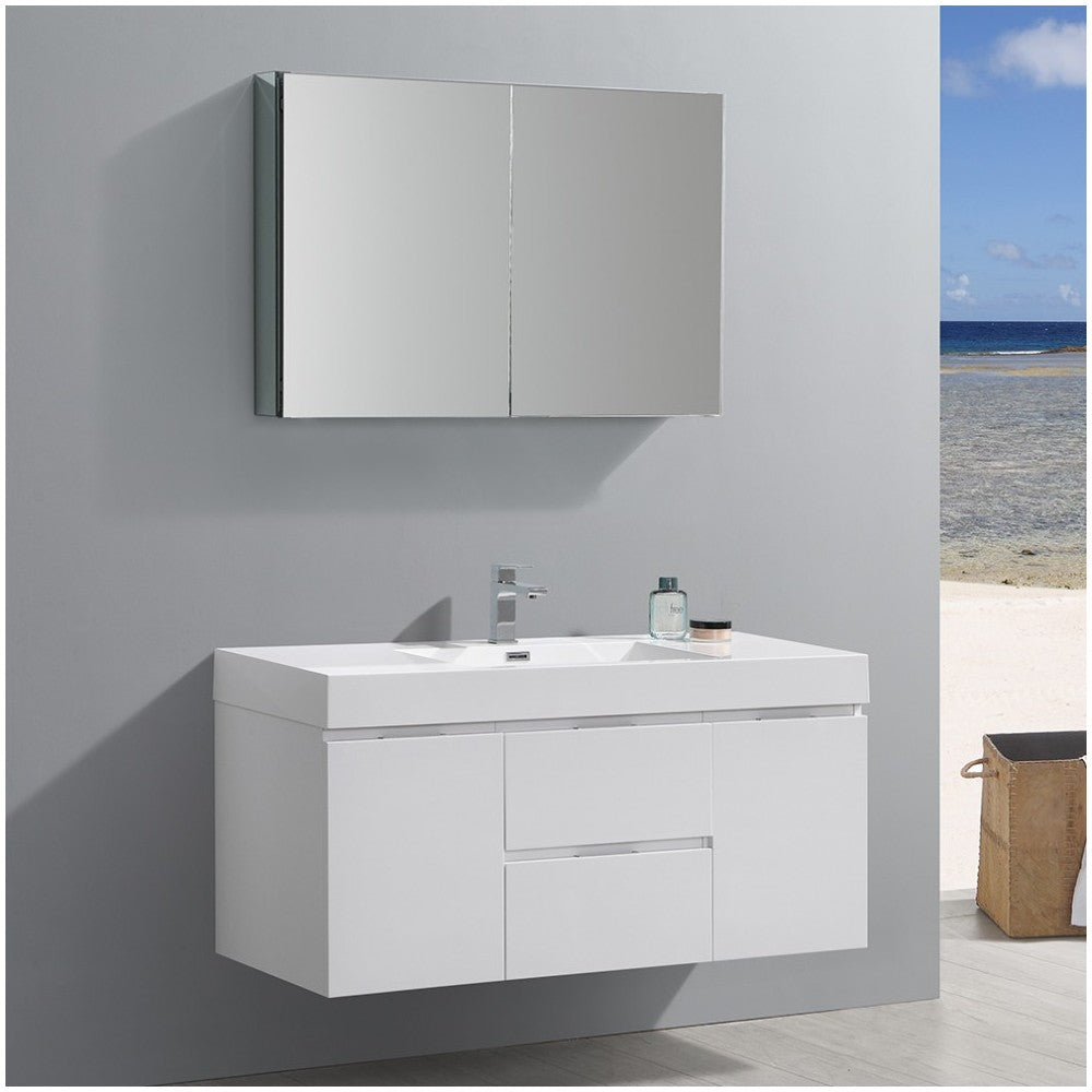 Valencia 48" Glossy White Wall Hung Modern Bathroom Vanity w/ Medicine Cabinet