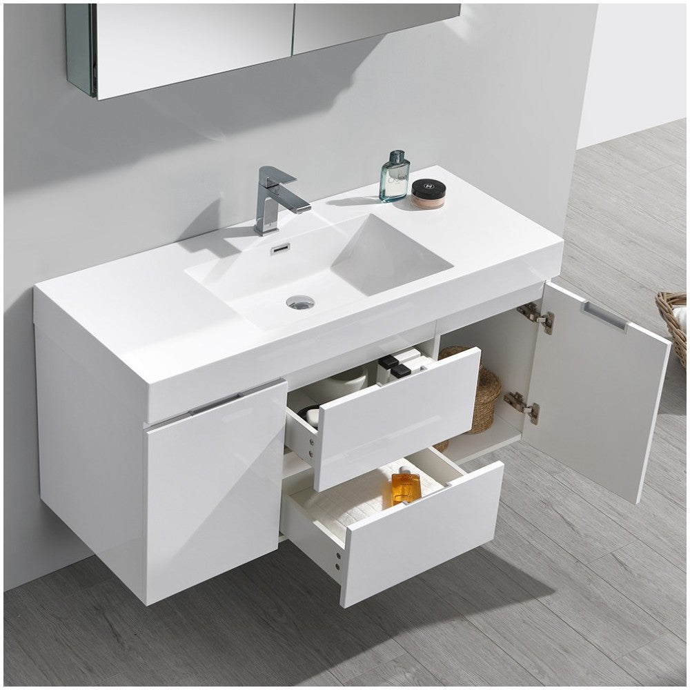 Valencia 48" Glossy White Wall Hung Modern Bathroom Vanity w/ Medicine Cabinet