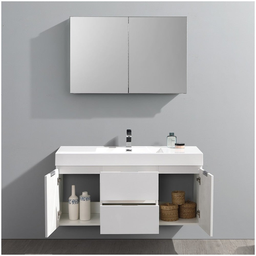 Valencia 48" Glossy White Wall Hung Modern Bathroom Vanity w/ Medicine Cabinet