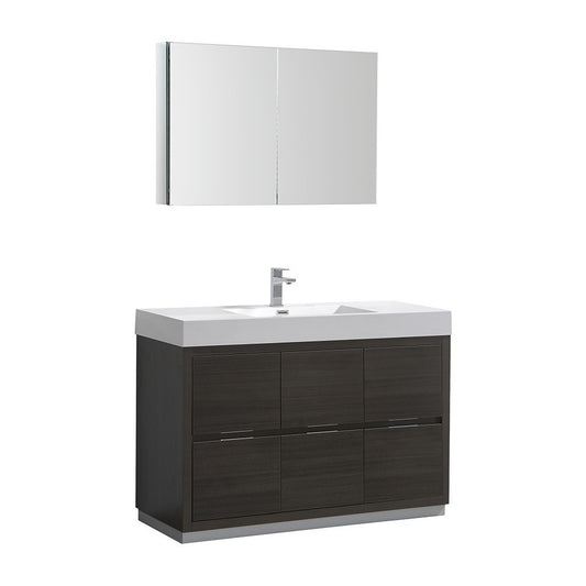 Valencia 48" Gray Oak Free Standing Modern Bathroom Vanity w/ Medicine Cabinet