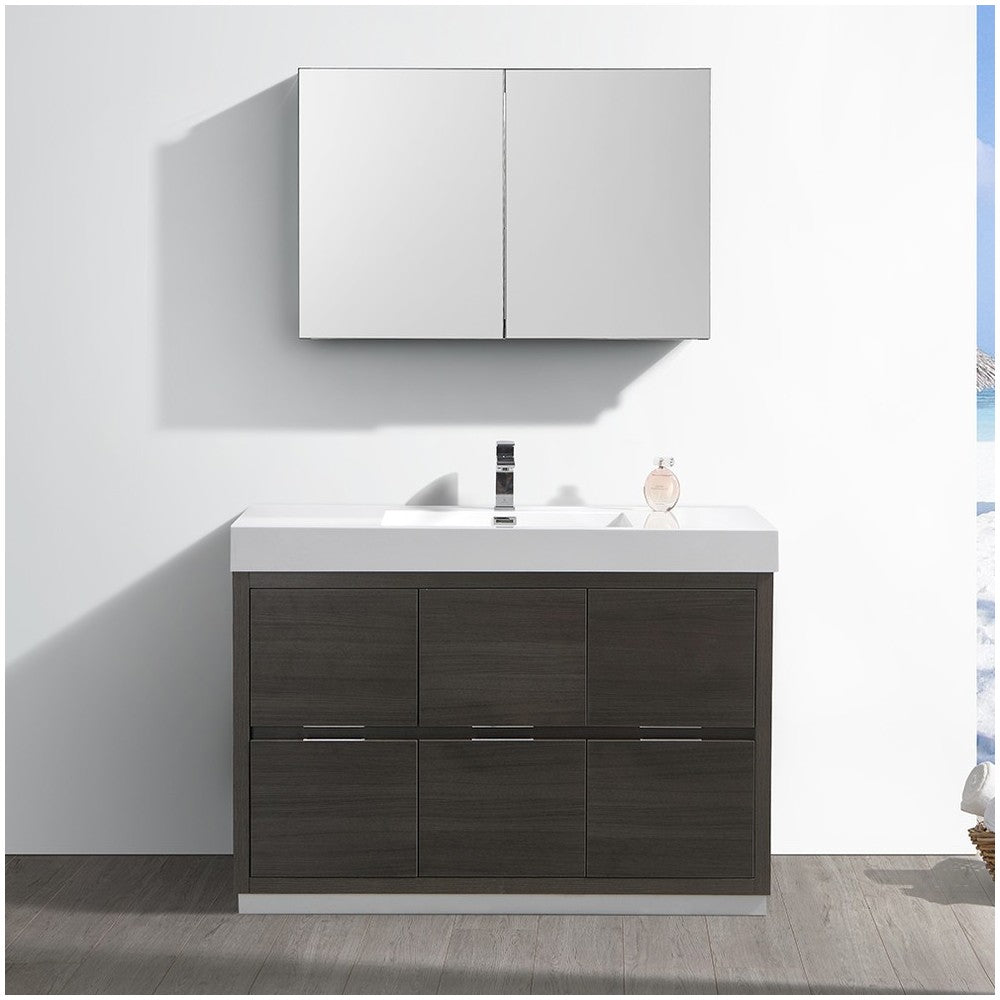 Valencia 48" Gray Oak Free Standing Modern Bathroom Vanity w/ Medicine Cabinet