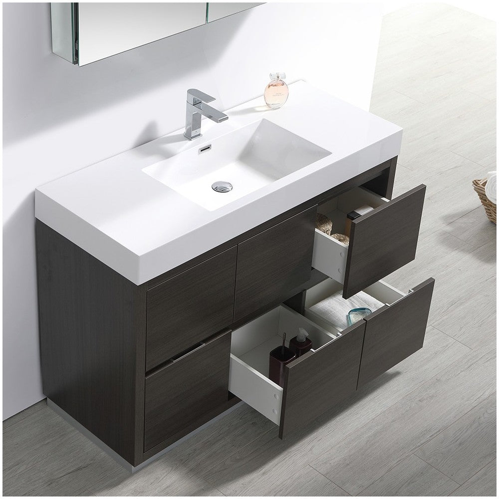 Valencia 48" Gray Oak Free Standing Modern Bathroom Vanity w/ Medicine Cabinet