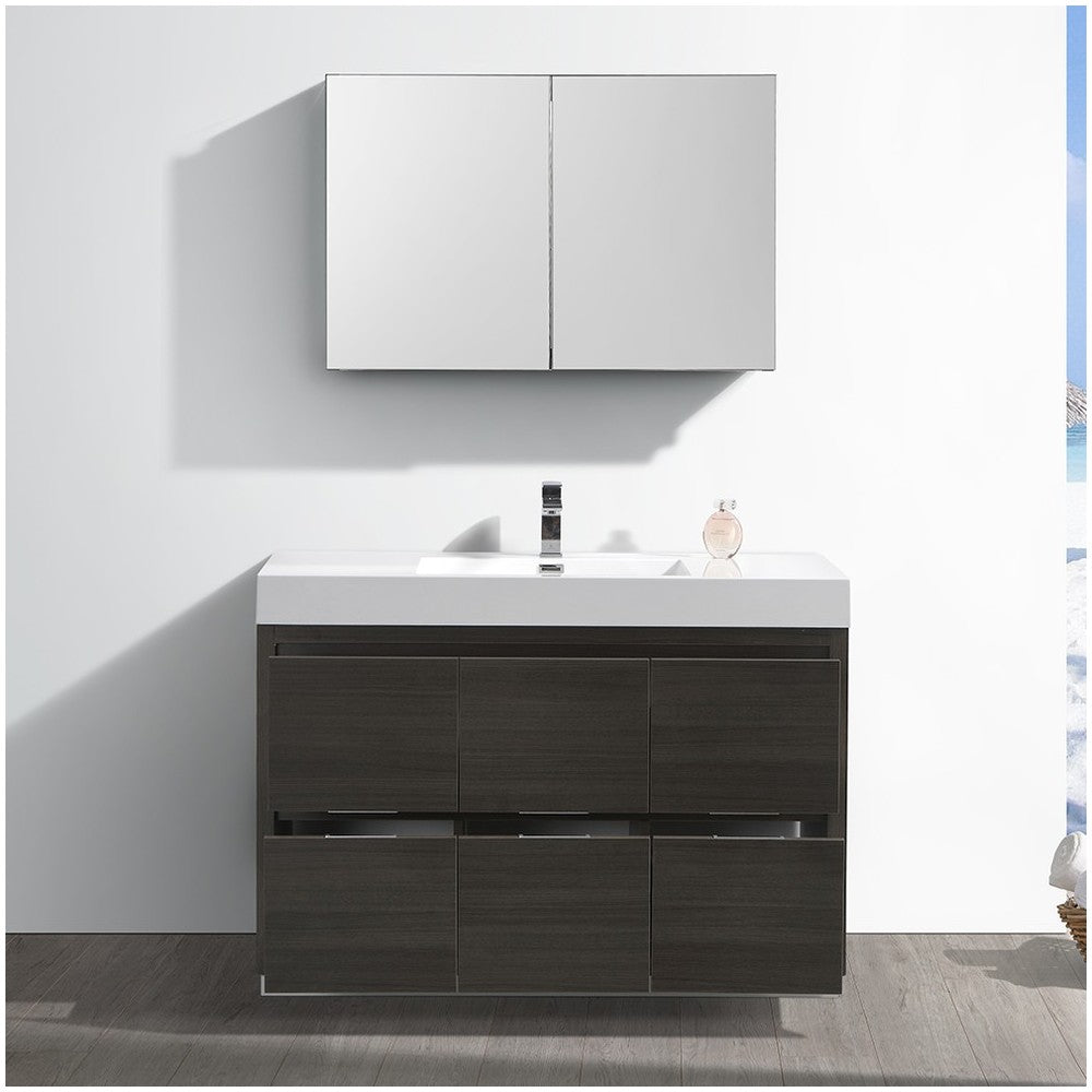 Valencia 48" Gray Oak Free Standing Modern Bathroom Vanity w/ Medicine Cabinet