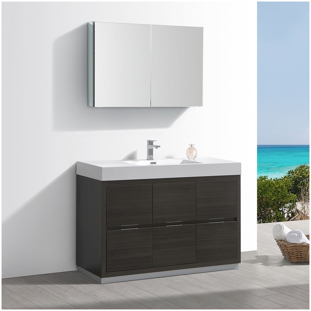 Valencia 48" Gray Oak Free Standing Modern Bathroom Vanity w/ Medicine Cabinet