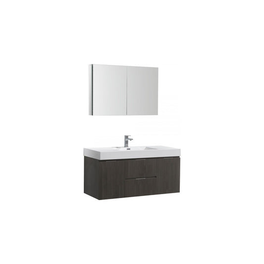 Valencia 48" Gray Oak Wall Hung Modern Bathroom Vanity w/ Medicine Cabinet