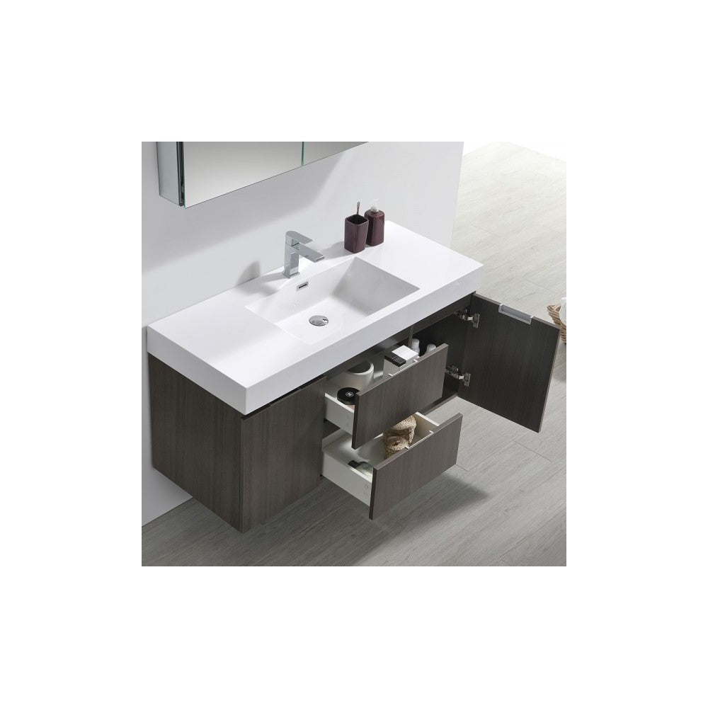 Valencia 48" Gray Oak Wall Hung Modern Bathroom Vanity w/ Medicine Cabinet