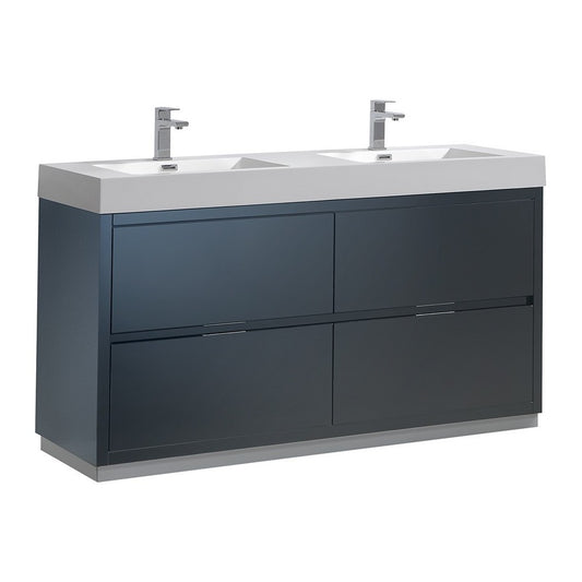 Valencia 60" Dark Slate Gray Free Standing Double Sink Modern Bathroom Vanity