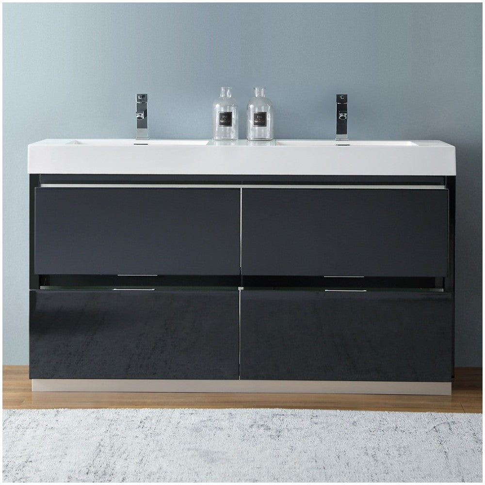 Valencia 60" Dark Slate Gray Free Standing Double Sink Modern Bathroom Vanity
