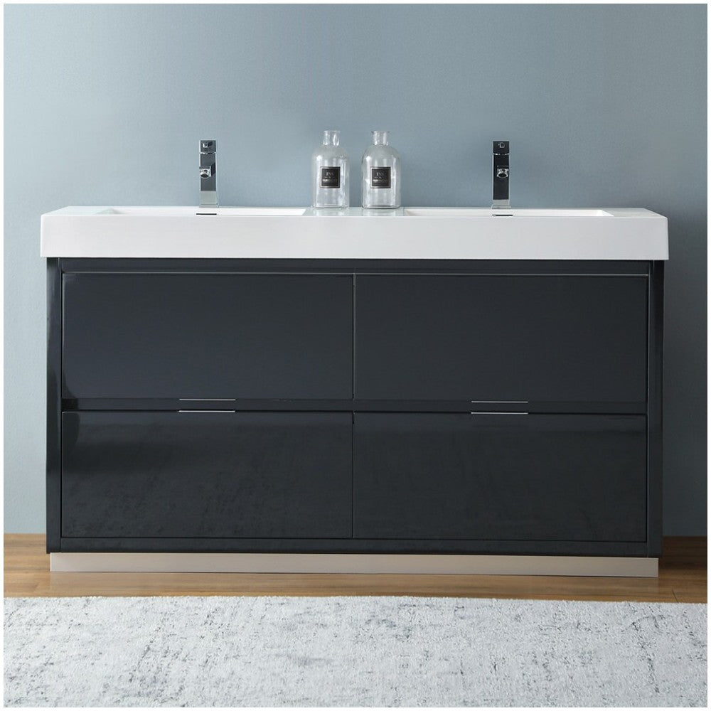 Valencia 60" Dark Slate Gray Free Standing Double Sink Modern Bathroom Vanity