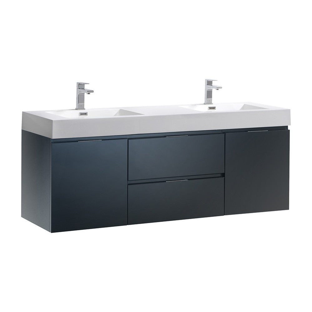 Valencia 60" Dark Slate Gray Wall Hung Double Sink Modern Bathroom Vanity