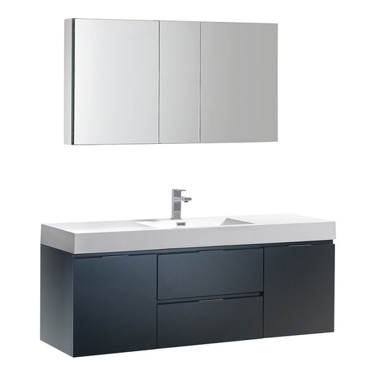 Valencia 60 Dark Slate Gray Wall Hung Modern Bathroom Vanity w/ Medicine Cabinet