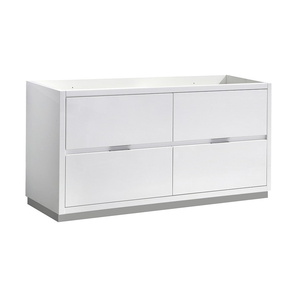 Valencia 60" Glossy White Free Standing Double Sink Modern Bathroom Cabinet