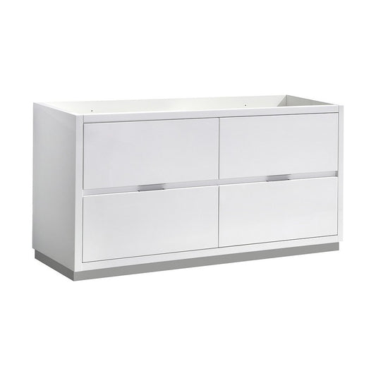 Valencia 60" Glossy White Free Standing Double Sink Modern Bathroom Cabinet