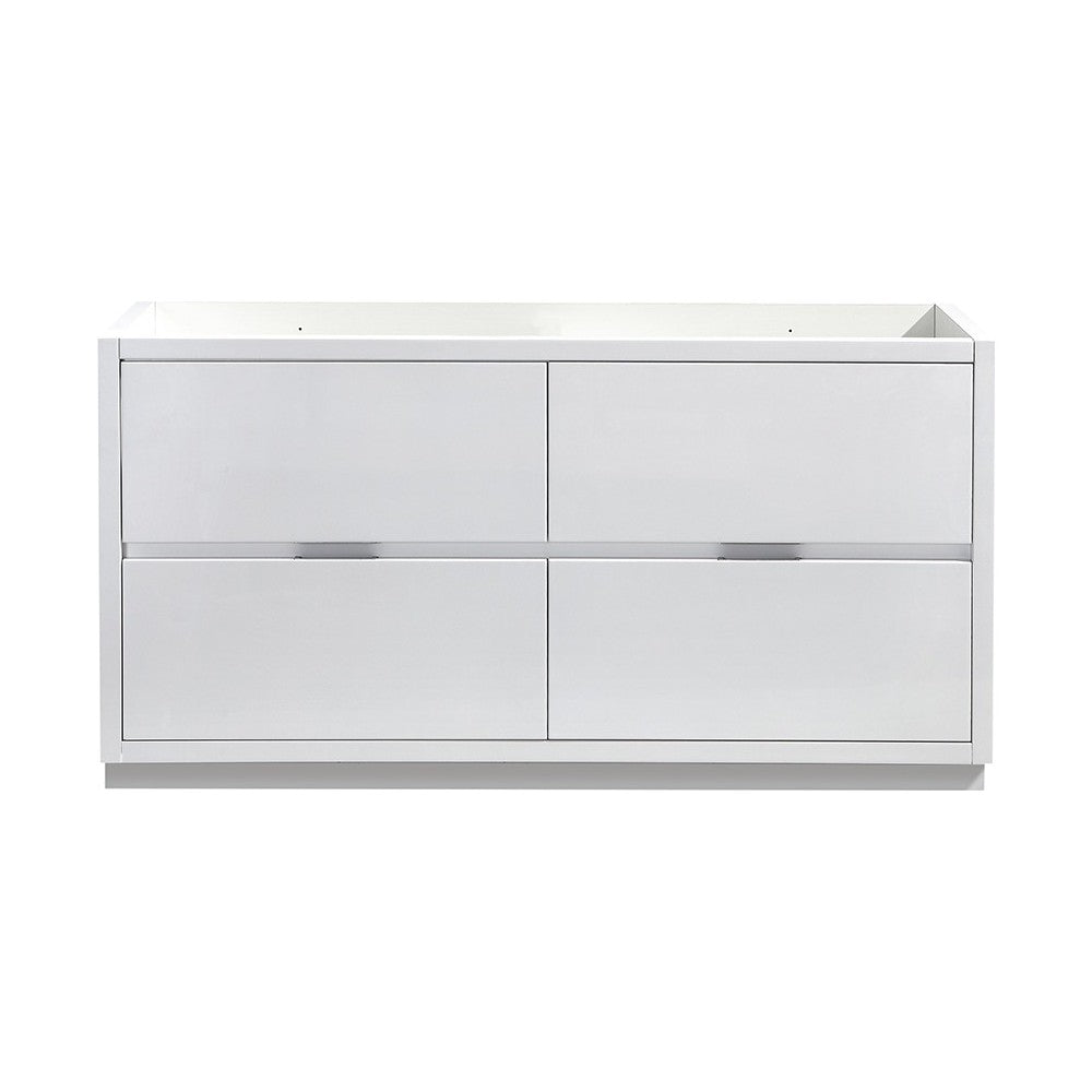 Valencia 60" Glossy White Free Standing Double Sink Modern Bathroom Cabinet