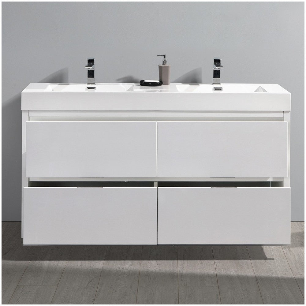 Valencia 60" Glossy White Free Standing Double Sink Modern Bathroom Vanity