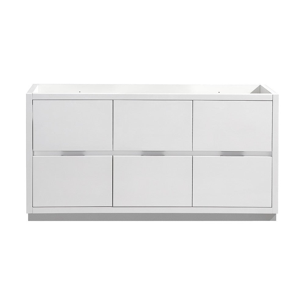 Valencia 60" Glossy White Free Standing Single Sink Modern Bathroom Cabinet