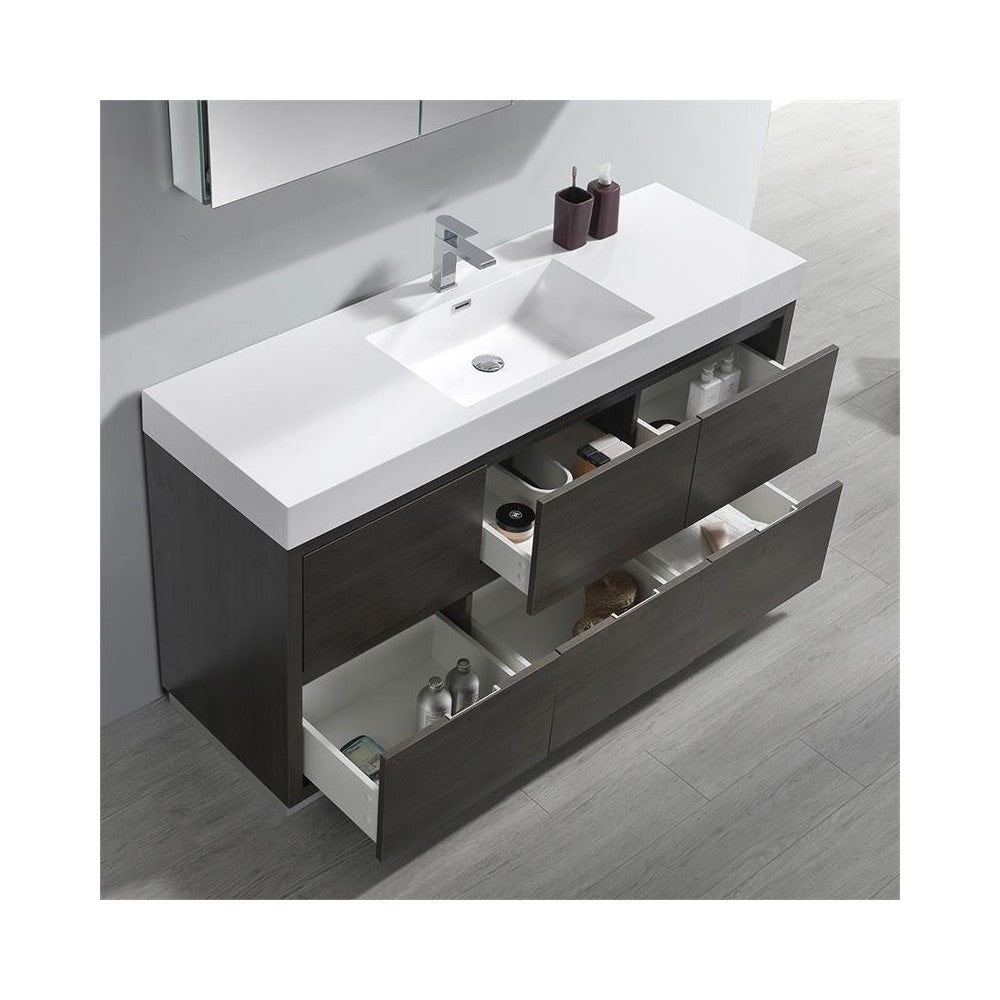 Valencia 60" Gray Oak Free Standing Modern Bathroom Vanity w/ Medicine Cabinet