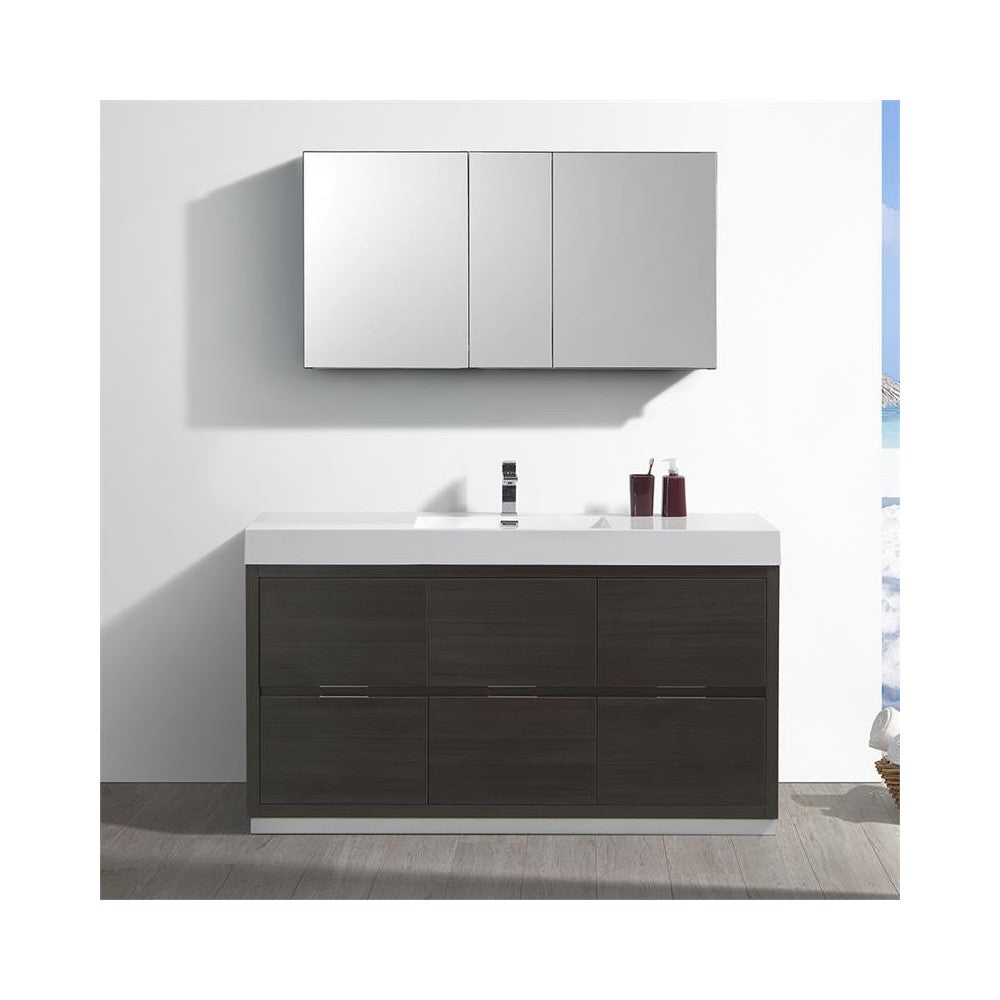 Valencia 60" Gray Oak Free Standing Modern Bathroom Vanity w/ Medicine Cabinet
