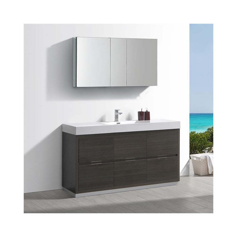 Valencia 60" Gray Oak Free Standing Modern Bathroom Vanity w/ Medicine Cabinet