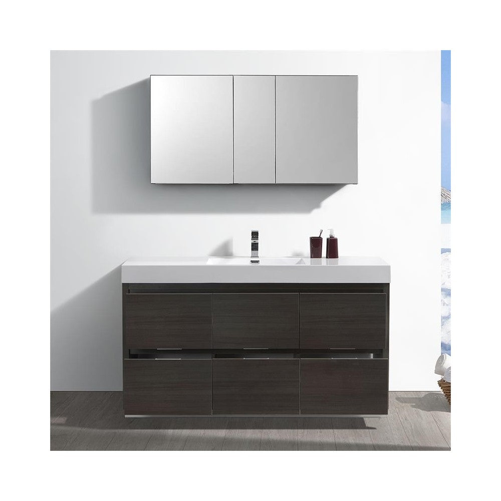 Valencia 60" Gray Oak Free Standing Modern Bathroom Vanity w/ Medicine Cabinet