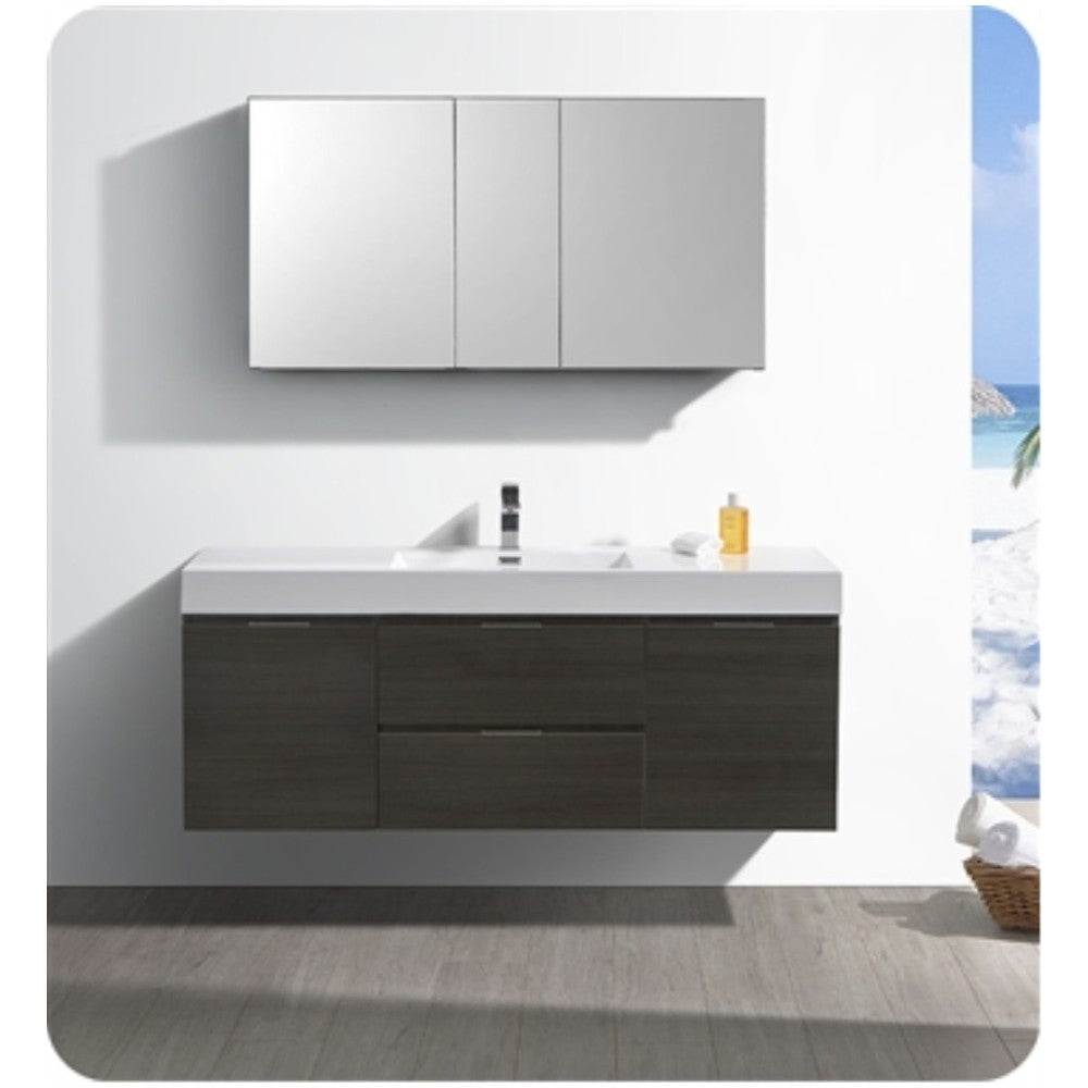 Valencia 60" Gray Oak Wall Hung Modern Bathroom Vanity w/ Medicine Cabinet