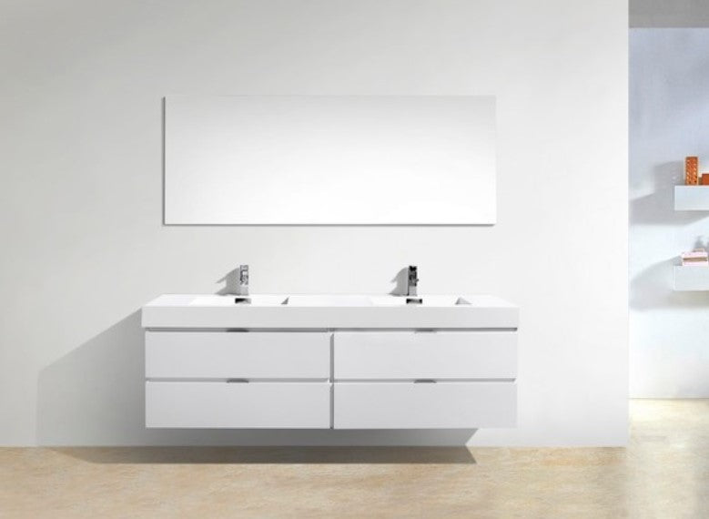 Bliss 72" Double Sink High Gloss White Wall Mount Modern Bathroom Vanity