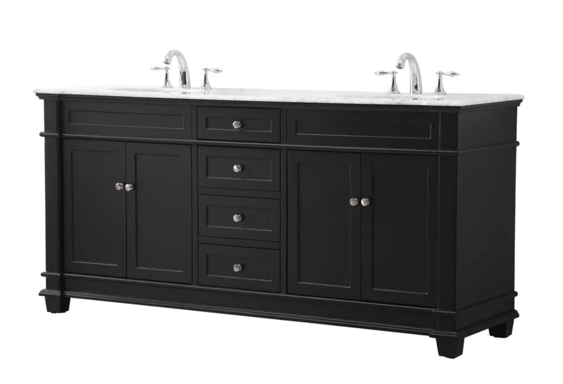 72" Double Bathroom Vanity Set, Black